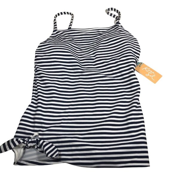 Kona Sol Womens Sz Medium 8-10 Tankini Swim Top Striped Navy White New With Tags - Picture 1 of 12